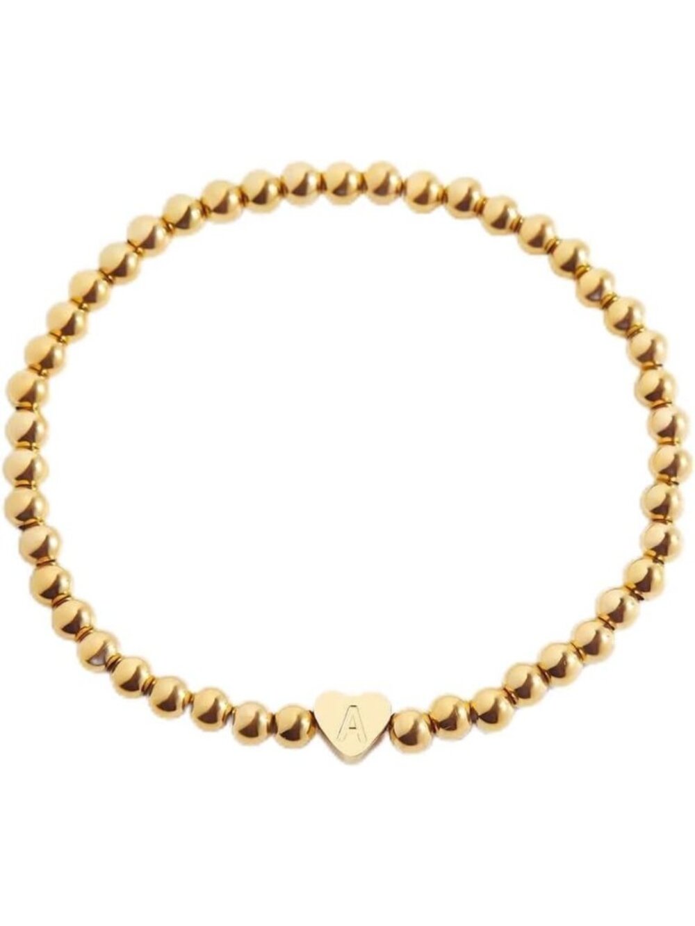 Personalized Gold Beaded Bracelet with Heart Initial Charm | 18K Plated